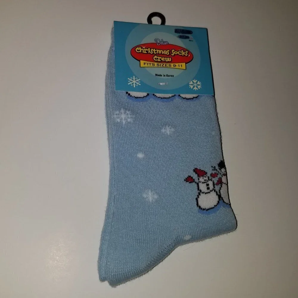 NEW 3 Pair Christmas Socks Lot Black Bows Bells Blue Snowmen Red Present 5-9-11
